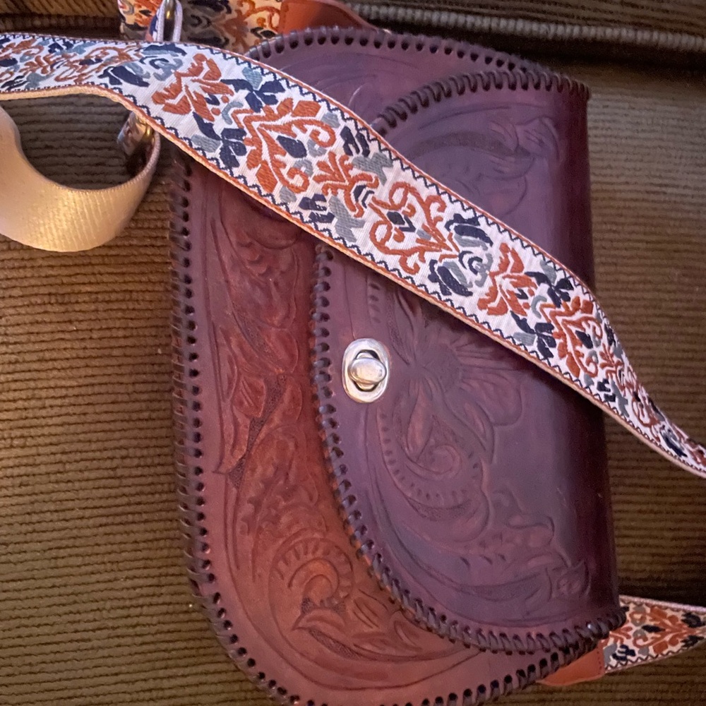 Genuine Leather Rare Hand Tooled Vintage Handbag